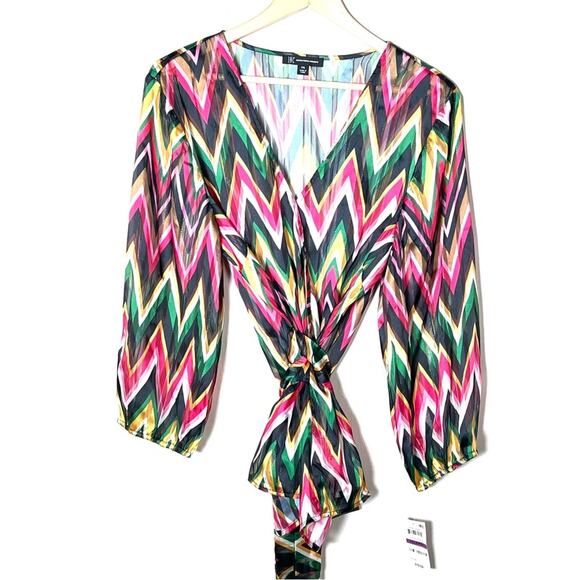 NWT INC International Concepts Colorful Chevron Top shirt blouse sz large L B128 - Picture 1 of 5